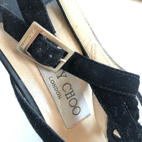 Authentic Jimmy Choo Black Suede Cutout Sandals - Picture 3 of 6